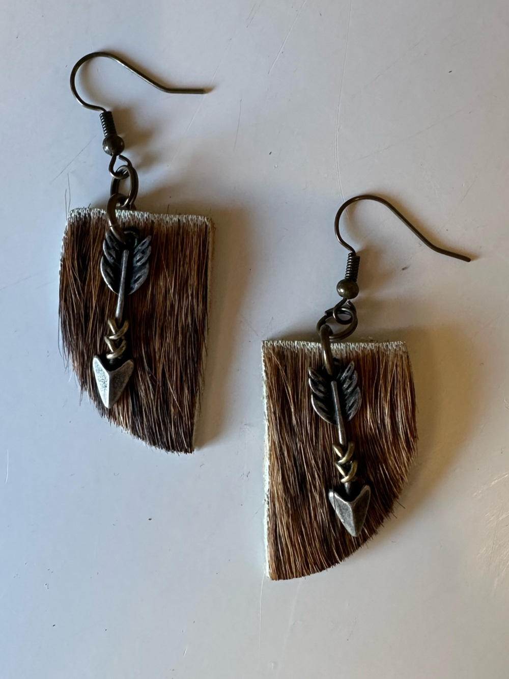 Arrow Brown Hair-on Leather Drop Earrings